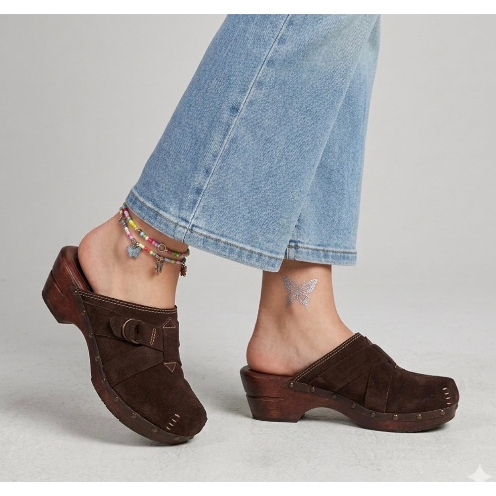 Vtg Skechers Clogs Womens Size 9 Brown Suede Wood Platform Mules Shoes Y2K